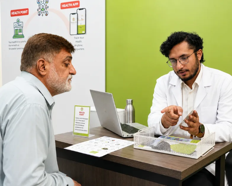Healthcare professional measuring a patient's blood pressure